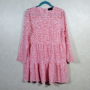 04193 Asos Design orangish-red floral print L/S tiered dress 10 EUC